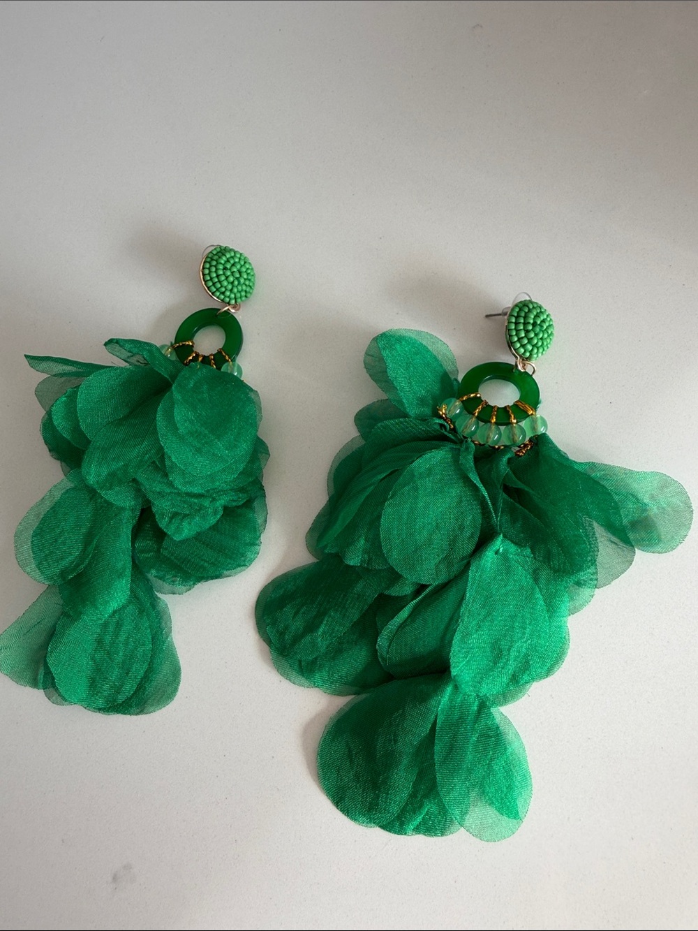 Green Petal Drop Earrings - Women Jewelry
